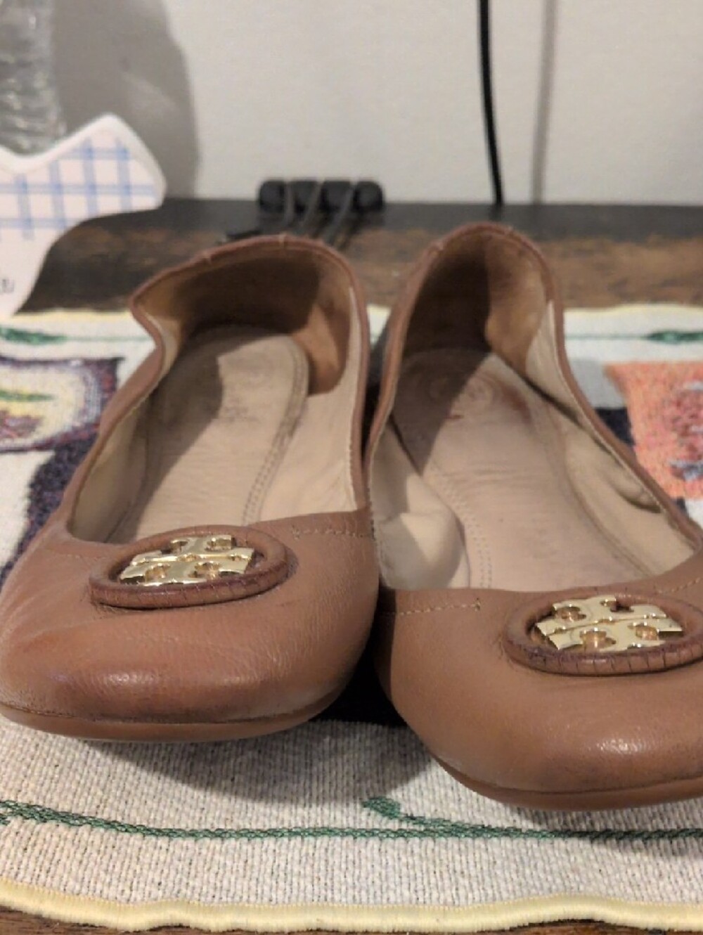 Tory Burch Brown Leather Logo Ballet Flats - Picture 2 of 4